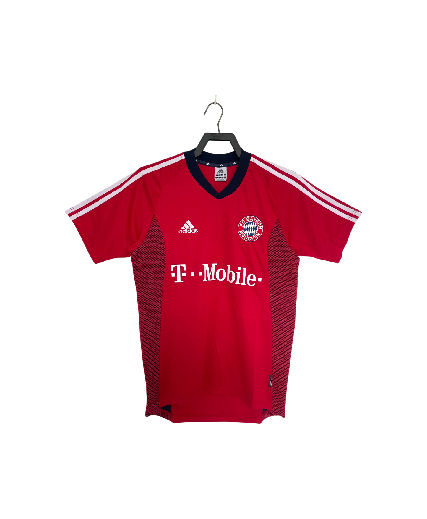 Red sports jersey with Adidas and T-Mobile logos on a hanger against a white background
