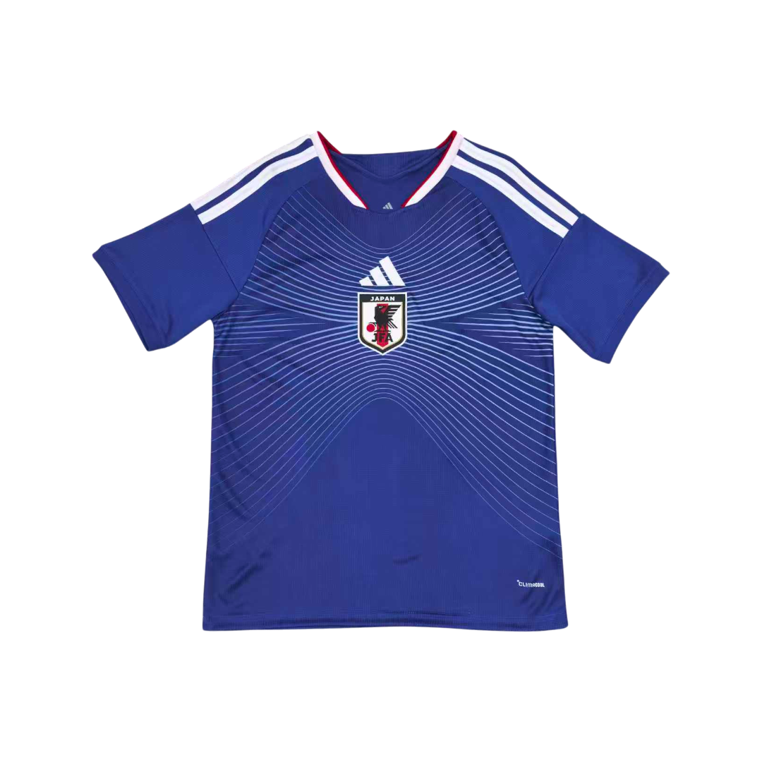 Blue sports jersey with Adidas logo on a white background