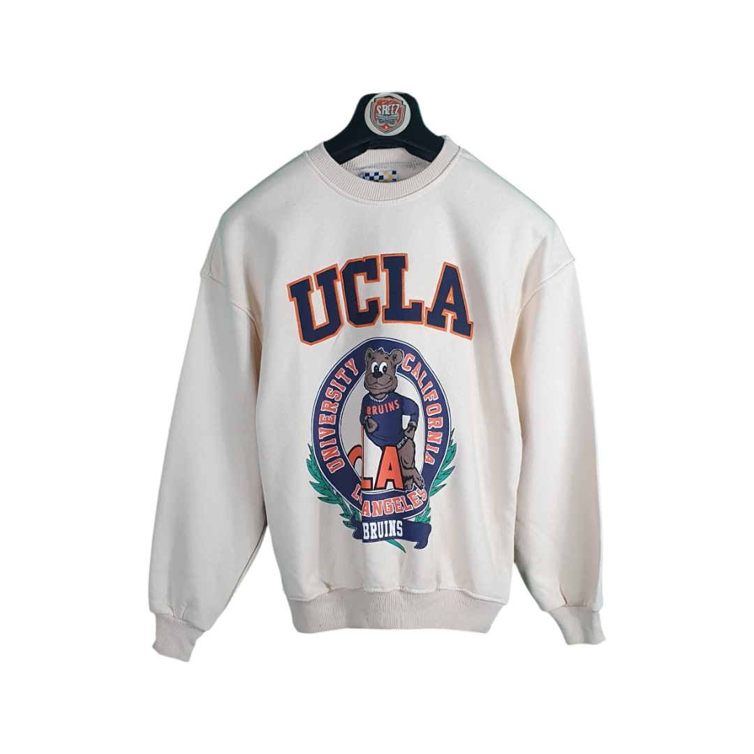 White UCLA sweatshirt with logo on a white background