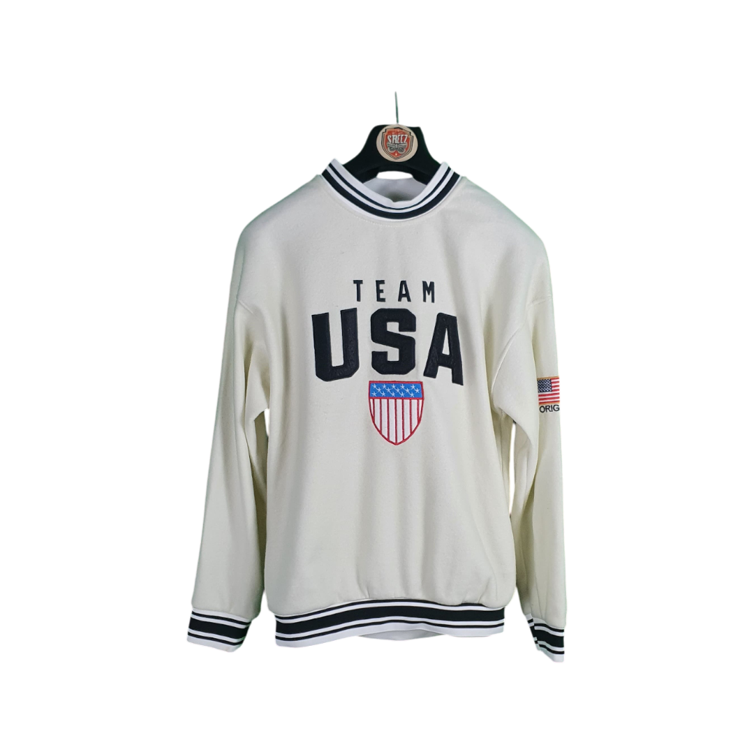 White sweatshirt with 'Team USA' text and logo on a white background