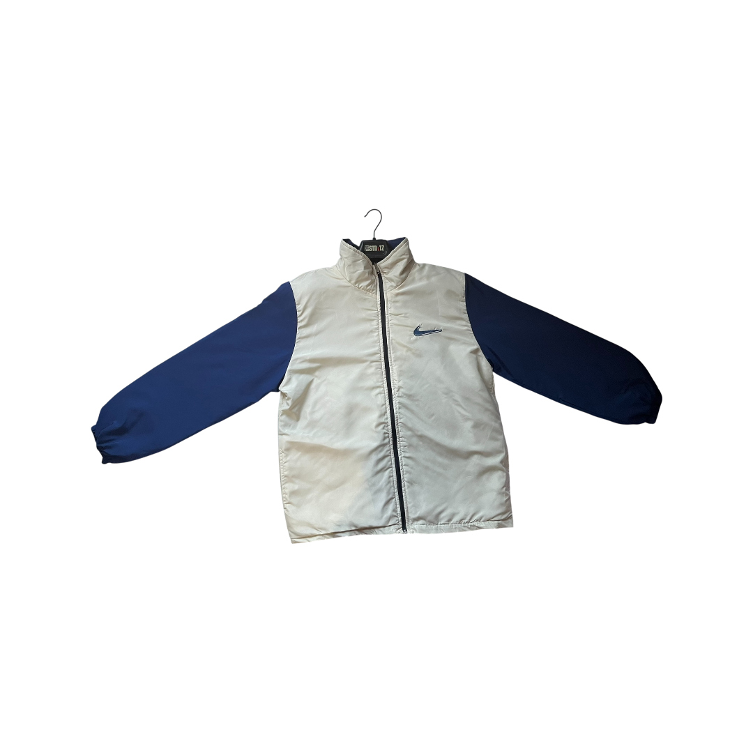 White and blue raincoat on a white background