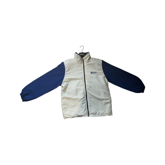 White and blue raincoat on a white background